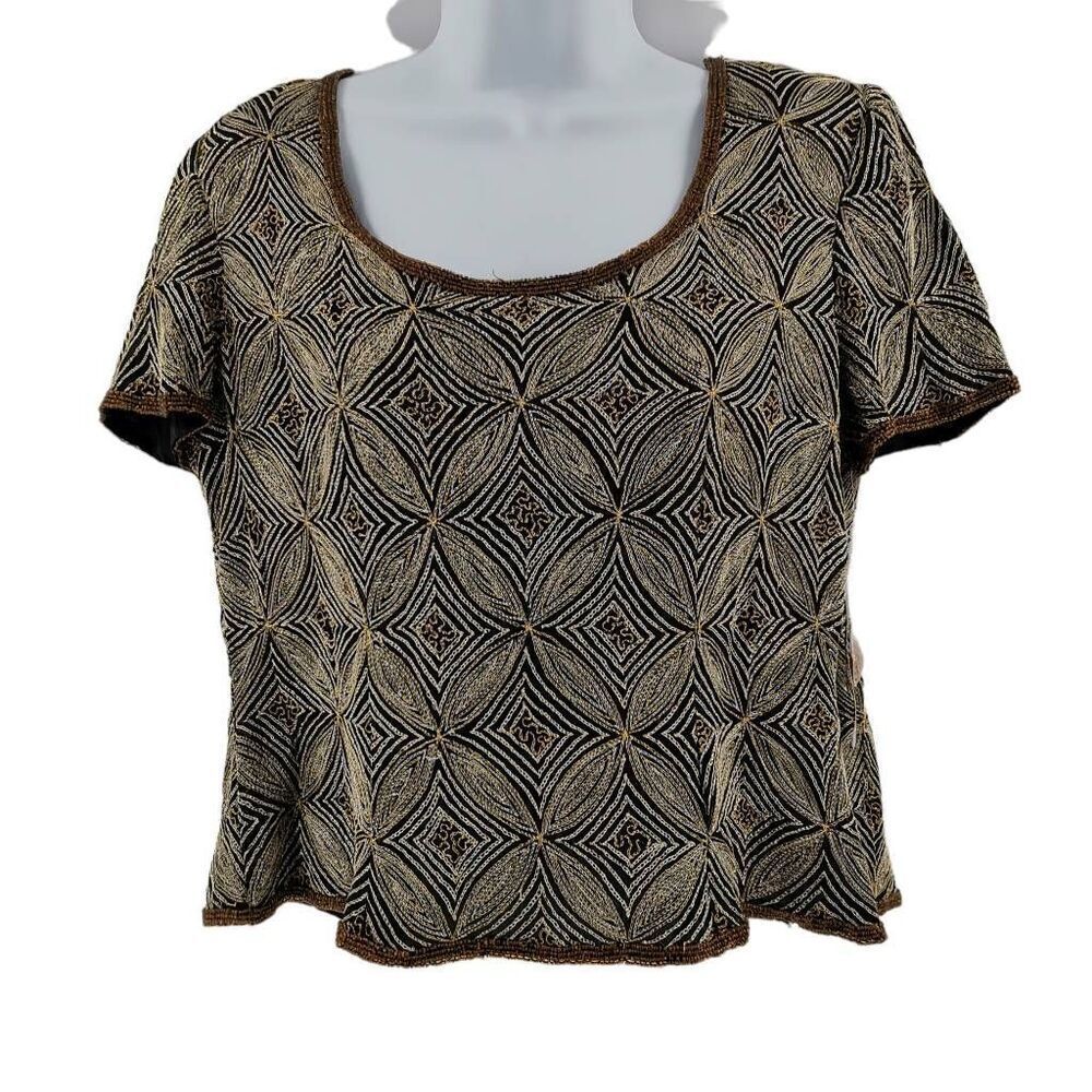 Vintage Black Silk Embellished Top | Gold Thread & Beading | Papell Boutique Eve